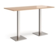 Brescia rectangular poseur table with flat square brushed steel bases 1800mm x 800mm - beech