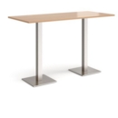 Brescia rectangular poseur table with flat square brushed steel bases 1800mm x 800mm - beech