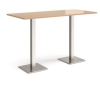Brescia rectangular poseur table with flat square brushed steel bases 1800mm x 800mm - beech
