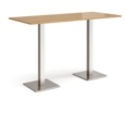 Brescia rectangular poseur table with flat square brushed steel bases 1800mm x 800mm - oak