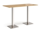 Brescia rectangular poseur table with flat square brushed steel bases 1800mm x 800mm - oak