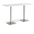Brescia rectangular poseur table with flat square brushed steel bases 1800mm x 800mm - white