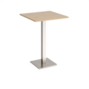 Brescia square poseur table with flat square brushed steel base 800mm - kendal oak