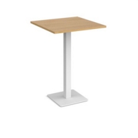 Brescia square poseur table with flat square white base 800mm - oak