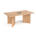 Arrow head leg rectangular boardroom table 1800mm x 1000mm in beech with central cutout and Aero power module