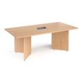 Arrow head leg rectangular boardroom table 2000mm x 1000mm in beech with central cutout and Aero power module