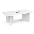Arrow head leg rectangular boardroom table 2000mm x 1000mm in white with central cutout and Aero power module
