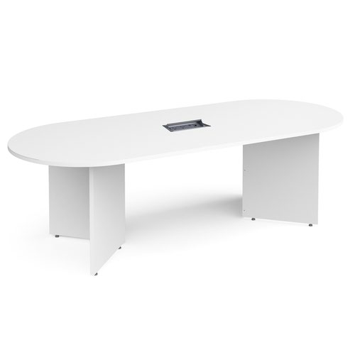 Arrow head leg radial end boardroom table 2400mm x 1000mm in white with ...