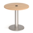 Monza circular dining table 800mm in beech with central circular cutout and Ion power module in black