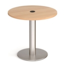 Monza circular dining table 800mm in beech with central circular cutout and Ion power module in black