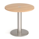 Monza circular dining table 800mm in beech with central circular cutout and Ion power module in white