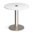Monza circular dining table 800mm in white with central circular cutout and Ion power module in black