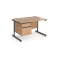 Contract 25 straight desk with 2 drawer pedestal and graphite cantilever leg 1200mm x 800mm - beech top