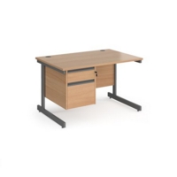 Contract 25 straight desk with 2 drawer pedestal and graphite cantilever leg 1200mm x 800mm - beech top