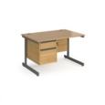Contract 25 straight desk with 2 drawer pedestal and graphite cantilever leg 1200mm x 800mm - oak top