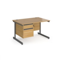 Contract 25 straight desk with 2 drawer pedestal and graphite cantilever leg 1200mm x 800mm - oak top