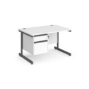 Contract 25 straight desk with 2 drawer pedestal and graphite cantilever leg 1200mm x 800mm - white top