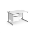 Contract 25 straight desk with 2 drawer pedestal and silver cantilever leg 1200mm x 800mm - white top