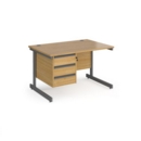 Contract 25 straight desk with 3 drawer pedestal and graphite cantilever leg 1200mm x 800mm - oak top