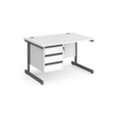 Contract 25 straight desk with 3 drawer pedestal and graphite cantilever leg 1200mm x 800mm - white top