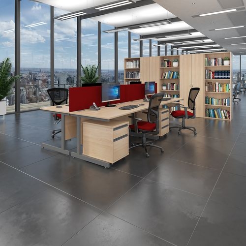 Contract 25 straight desk with 3 drawer pedestal and silver cantilever leg 1200mm x 800mm - beech top