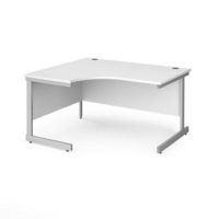 Contract 25 left hand ergonomic desk with silver cantilever leg 1400mm - white top