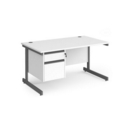 Contract 25 straight desk with 2 drawer pedestal and graphite cantilever leg 1400mm x 800mm - white top