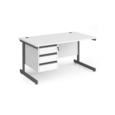 Contract 25 straight desk with 3 drawer pedestal and graphite cantilever leg 1400mm x 800mm - white top