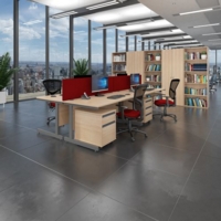 Contract 25 straight desk with 3 drawer pedestal and silver cantilever leg 1400mm x 800mm - beech top