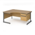 Contract 25 left hand ergonomic desk with 2 drawer pedestal and graphite cantilever leg 1600mm - oak top