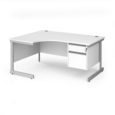 Contract 25 left hand ergonomic desk with 2 drawer pedestal and silver cantilever leg 1600mm - white top