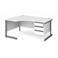Contract 25 left hand ergonomic desk with 3 drawer pedestal and graphite cantilever leg 1600mm - white top
