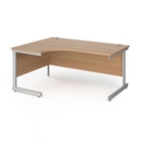 Contract 25 left hand ergonomic desk with silver cantilever leg 1600mm - beech top