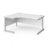 Contract 25 left hand ergonomic desk with silver cantilever leg 1600mm - white top