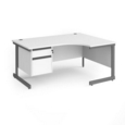 Contract 25 right hand ergonomic desk with 2 drawer pedestal and graphite cantilever leg 1600mm - white top