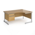 Contract 25 right hand ergonomic desk with 2 drawer pedestal and silver cantilever leg 1600mm - oak top