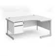 Contract 25 right hand ergonomic desk with 2 drawer pedestal and silver cantilever leg 1600mm - white top