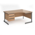 Contract 25 right hand ergonomic desk with 3 drawer pedestal and graphite cantilever leg 1600mm - beech top