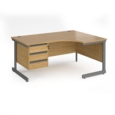 Contract 25 right hand ergonomic desk with 3 drawer pedestal and graphite cantilever leg 1600mm - oak top