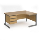 Contract 25 right hand ergonomic desk with 3 drawer pedestal and graphite cantilever leg 1600mm - oak top