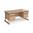 Contract 25 straight desk with 2 and 2 drawer pedestals and graphite cantilever leg 1600mm x 800mm - beech top