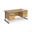 Contract 25 straight desk with 2 and 2 drawer pedestals and graphite cantilever leg 1600mm x 800mm - oak top
