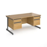 Contract 25 straight desk with 2 and 2 drawer pedestals and graphite cantilever leg 1600mm x 800mm - oak top