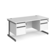 Contract 25 straight desk with 2 and 2 drawer pedestals and graphite cantilever leg 1600mm x 800mm - white top