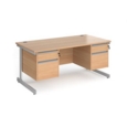 Contract 25 straight desk with 2 and 2 drawer pedestals and silver cantilever leg 1600mm x 800mm - beech top