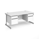 Contract 25 straight desk with 2 and 2 drawer pedestals and silver cantilever leg 1600mm x 800mm - white top