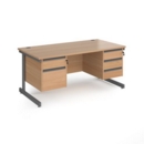 Contract 25 straight desk with 2 and 3 drawer pedestals and graphite cantilever leg 1600mm x 800mm - beech top