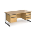 Contract 25 straight desk with 2 and 3 drawer pedestals and graphite cantilever leg 1600mm x 800mm - oak top