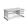 Contract 25 straight desk with 2 and 3 drawer pedestals and graphite cantilever leg 1600mm x 800mm - white top