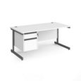 Contract 25 straight desk with 2 drawer pedestal and graphite cantilever leg 1600mm x 800mm - white top